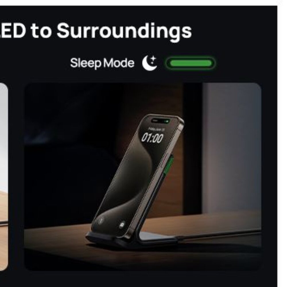 INIU Wireless Charger, 15W Fast Qi-Certified Wireless Charging Stand - Picture 5 of 10